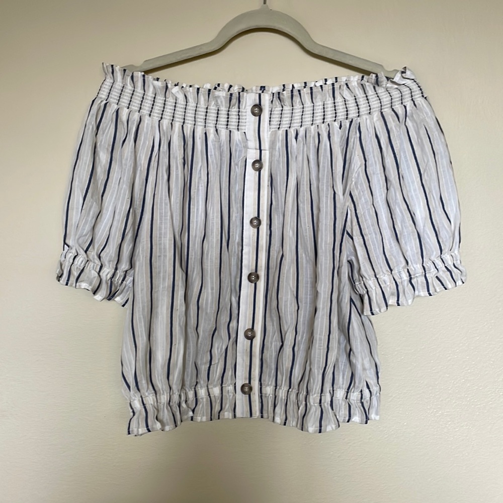Off The Shoulder Blouse H&M Size 10, Cream and Blue
